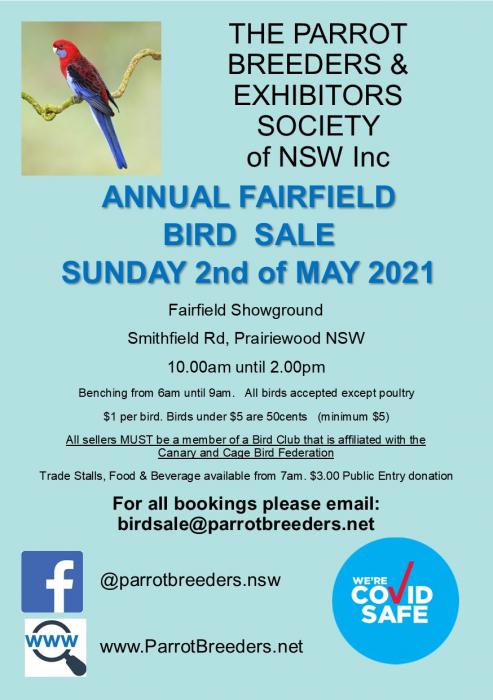 Fairfield Bird Sale May 2nd 2021 the mother of all sales
