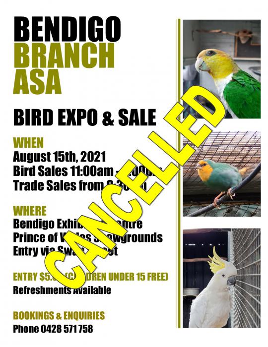 Bendigo ASA Bird Expo & Sale Cancelled