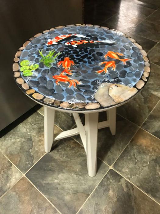 3D Goldfish & Koi Pond Hand Painted Table