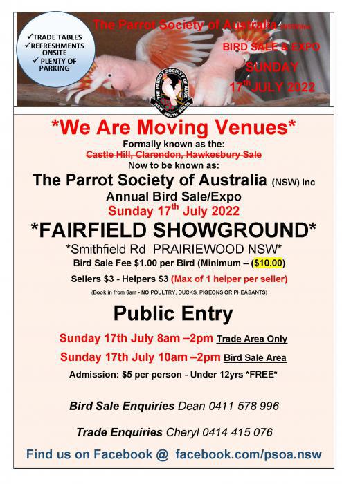 FAIRFIELD Parrot Society Bird EXPO Sunday 17th July 2022